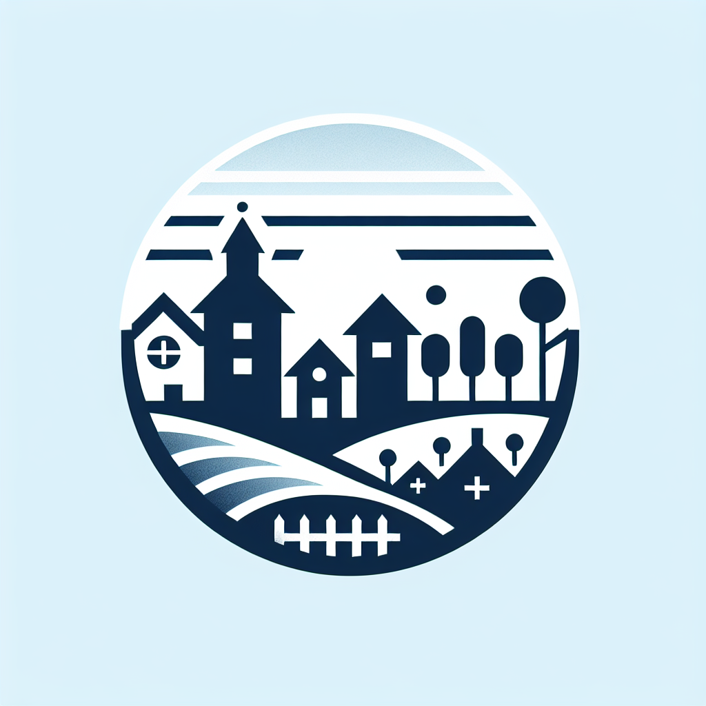A logo representing a calm, happy Sweden countryside village with only blue color palette [and has a minimalist and modern style] [incorporating elements of nature] [with a touch of Scandinavian design] [that reflects a sense of community]